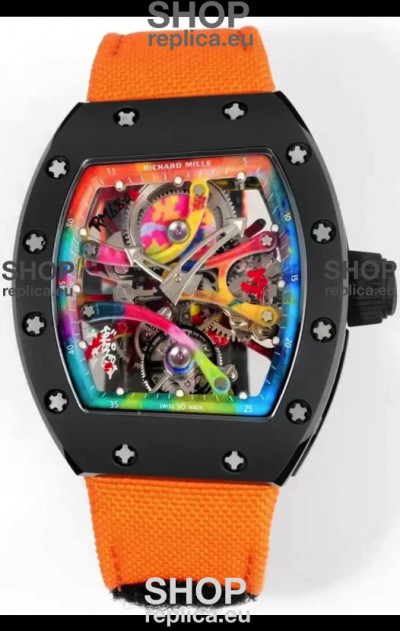 Richard Mille Super Clone RM68-01 Black Ceramic Casing Nylon Strap Tourbillon Swiss Replica