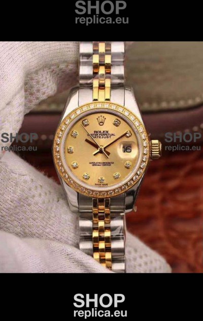 Rolex Datejust Ladies 28MM Cal.3135 Movement Swiss Replica in 904L Steel Yellow Gold 2 Tone Case