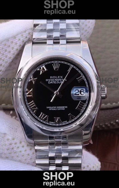 Rolex Datejust 36MM Cal.3135 Movement Swiss Replica Watch in 904L Steel Casing in Black Dial