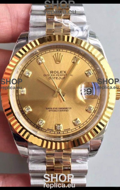 Rolex Datejust 41MM Cal.3135 Movement Swiss Replica Watch in 904L Steel Two Tone Gold Dial