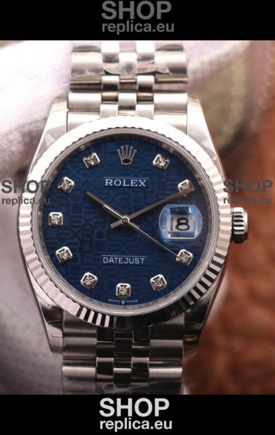 Rolex Datejust 36MM Cal.3135 Movement Swiss Replica Watch in 904L Steel Blue Computer Dial 