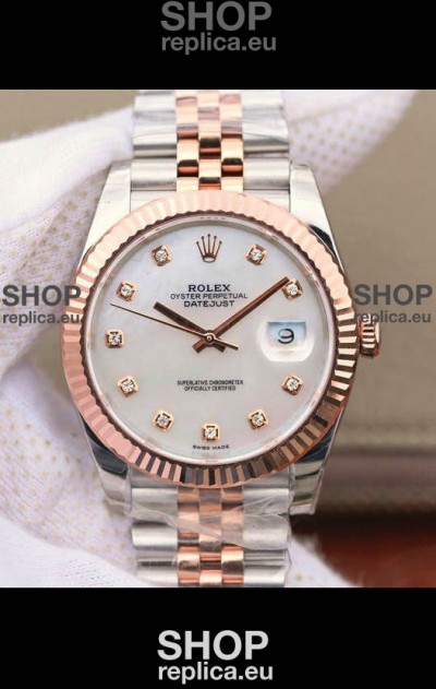 Rolex Datejust 41MM Cal.3135 Movement Swiss Replica Watch in 904L Steel Two Tone Pearl Dial