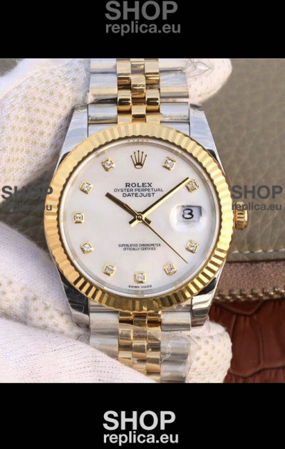 Rolex Datejust 41MM Cal.3135 Movement Swiss Replica Watch in 904L Steel Two Tone Pearl Dial