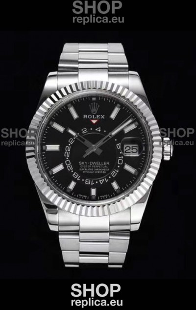 Rolex Sky-Dweller REF# 326934 Black Dial Watch in 904L Steel Case 1:1 Mirror Replica