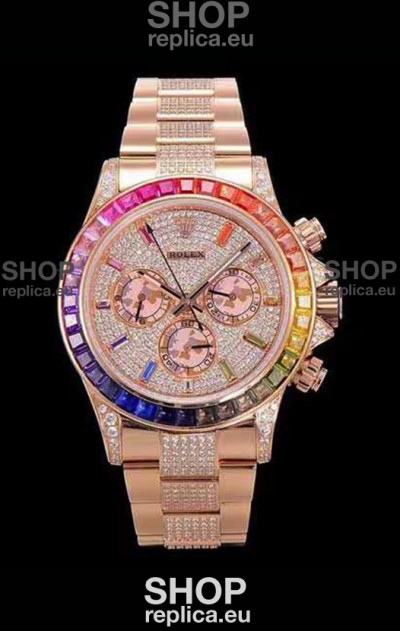 Rolex Daytona ICED OUT Rose Gold Watch Original Cal.4130 Movement - 1:1 Mirror 904L Steel Watch 