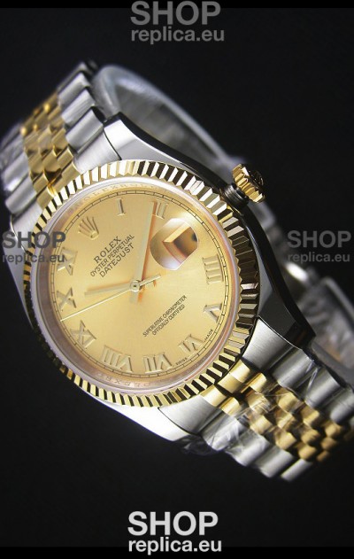 Rolex Datejust Replica Japanese Watch - Two Tone Plating with Gold Dial in 36MM Casing