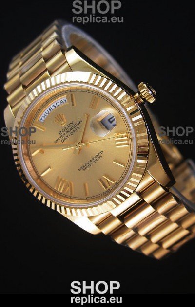 Rolex Day Date Japanese Replica Watch - Yellow Gold Casing in Gold Dial 40MM