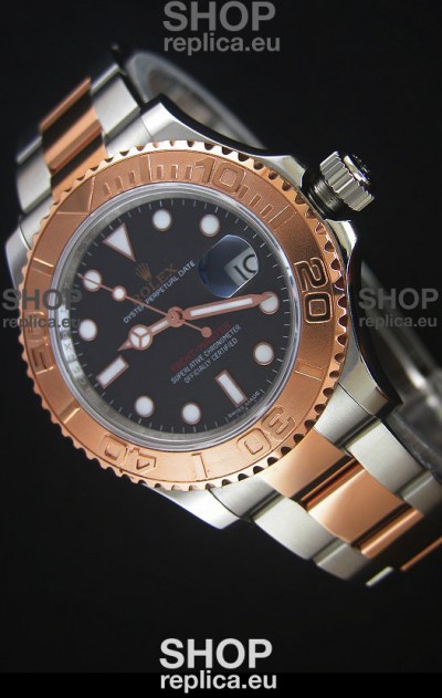 Rolex Yachtmaster Japanese Replica in Two Tone Rose Gold Casing Brown Dial - 40MM