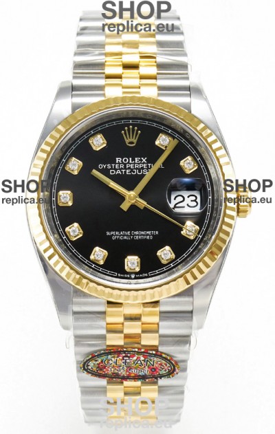 Rolex Super Clone Datejust ETA 3235 Movement 36MM Two Tone Yellow Gold Swiss Black Dial Watch