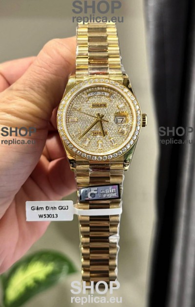 Rolex Day Date Super Clone Yelllow Gold Plated Custom Modified Diamonds Paved Watch 