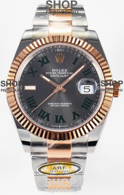 Rolex Super Clone Datejust ETA 3235 Movement 41MM Two Tone Rose Gold Plating Roman Dial Watch