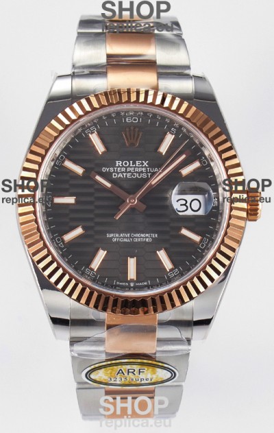 Rolex Super Clone Datejust ETA 3235 Movement 41MM Two Tone Rose Gold Plating Fluted Dial Watch