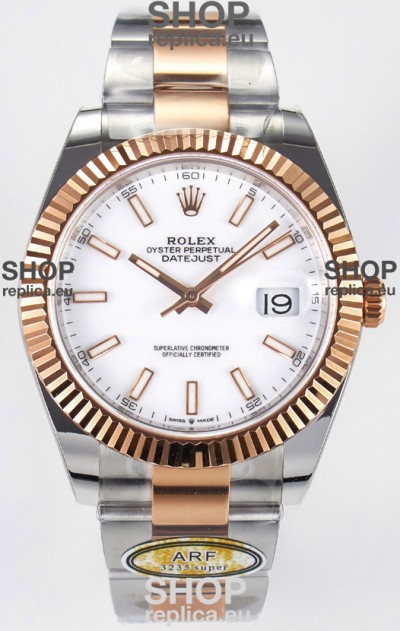 Rolex Super Clone Datejust ETA 3235 Movement 41MM Two Tone Rose Gold Plating White Dial Watch