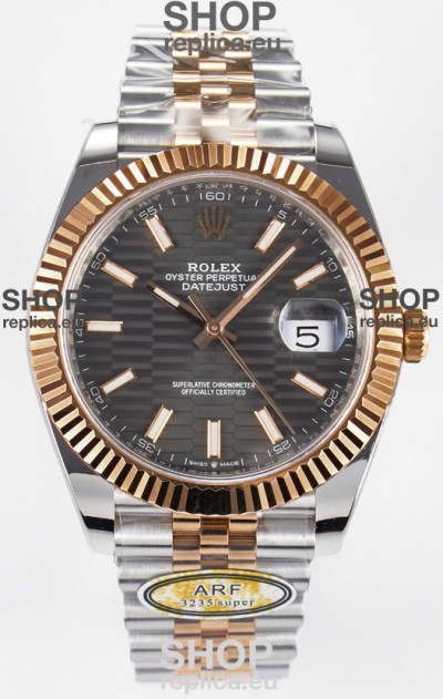 Rolex Super Clone Datejust ETA 3235 Movement 41MM Two Tone Rose Gold Plating Fluted Dial Watch