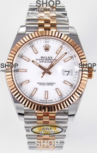 Rolex Super Clone Datejust ETA 3235 Movement 41MM Two Tone Rose Gold Plating White Dial Watch