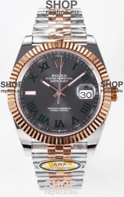 Rolex Super Clone Datejust ETA 3235 Movement 41MM Two Tone Rose Gold Plating Roman Dial Watch