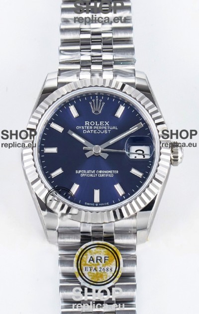 Rolex Super Clone Datejust ETA 2688 Movement 31MM Stainless Steel Blue Dial Watch 