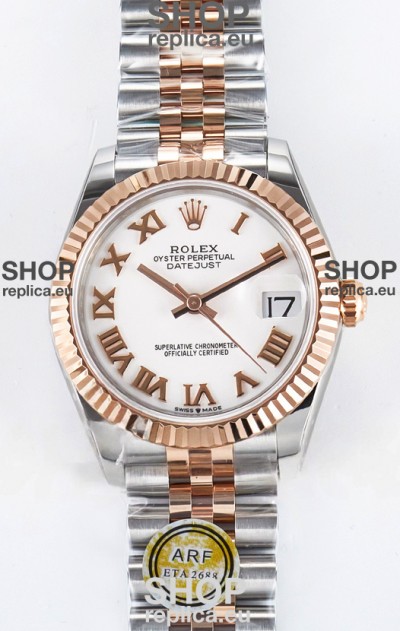 Rolex Super Clone Datejust ETA 2688 Movement 31MM Two Tone Rose Gold Swiss White Dial