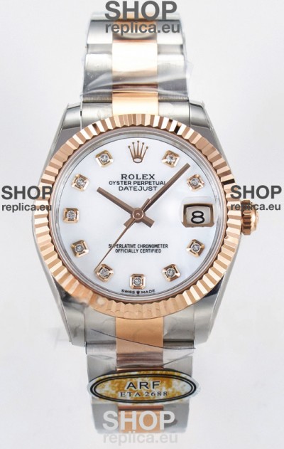 Rolex Super Clone Datejust ETA 2688 Movement 31MM Two Tone Rose Gold White Dial