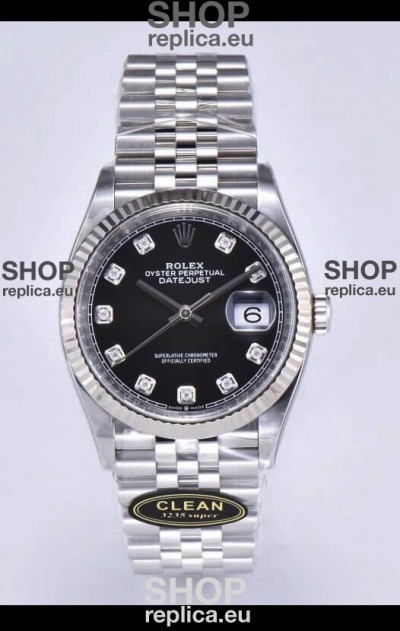 Rolex Datejust 126234 36MM Swiss Replica in 904L Steel in Black Dial 1:1 Mirror Replica