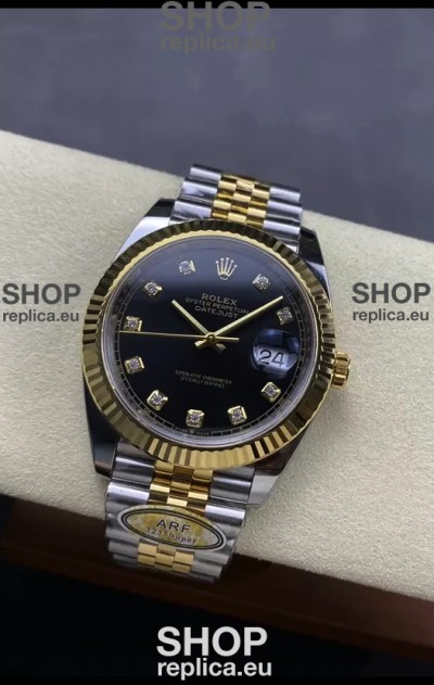 Rolex Datejust M126333 41MM ETA3235 72 Hours Power Black Diamonds Dial Jubilee 1:1 Mirror Replica Yellow Gold 904L Steel