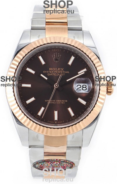 Rolex Datejust M126333 41MM ETA3235 72 Hours Power Brown Dial Oyster 1:1 Mirror Replica Rose Gold 904L Steel