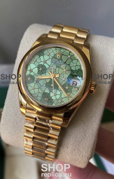 Rolex Datejust M278248 31MM Swiss Replica in Gold - Green Motif Dial 1:1 Mirror Quality