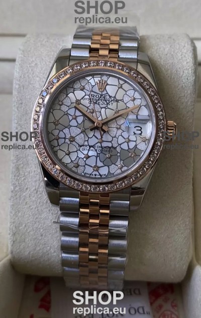 Rolex Datejust M278381RBR 31MM Swiss Replica Two Tone Rose Gold - Floral Motif Dial 1:1 Mirror Quality