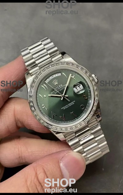 Rolex Day Date Presidential Stainless Steel Olive Green Arab Dial Watch 40MM - 1:1 Mirror Quality