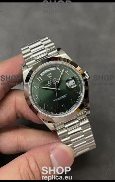 Rolex Day Date Presidential Stainless Steel Olive Green Arab Dial Watch 40MM - 1:1 Mirror Quality