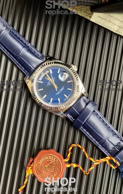 Rolex Day Date 904L Steel Casing Watch in Blue Dial 36MM - 1:1 Mirror Quality 
