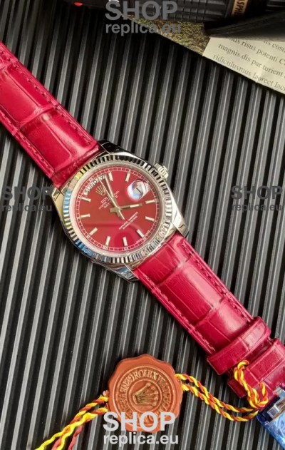 Rolex Day Date 904L Steel Casing Watch in Red Dial 36MM - 1:1 Mirror Quality 
