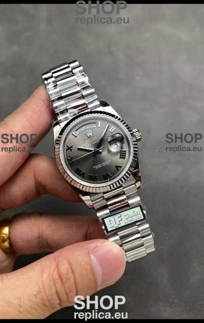 Rolex Day Date Super Clone Stainless Steel Grey Dial Roman Numerals Watch 36MM - 1:1 Mirror Quality