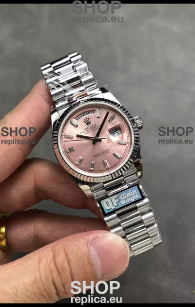 Rolex Day Date Super Clone Stainless Steel Pink Dial Crystal Numerals Watch 36MM - 1:1 Mirror Quality