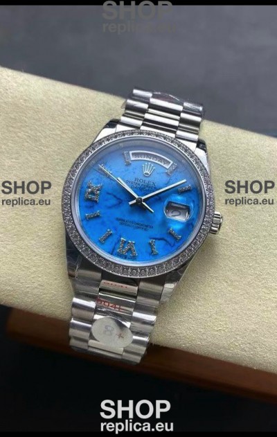 Rolex Day Date Turquoise Set 18K Stainless Steel Watch 36MM - 1:1 Mirror Replica Watch 