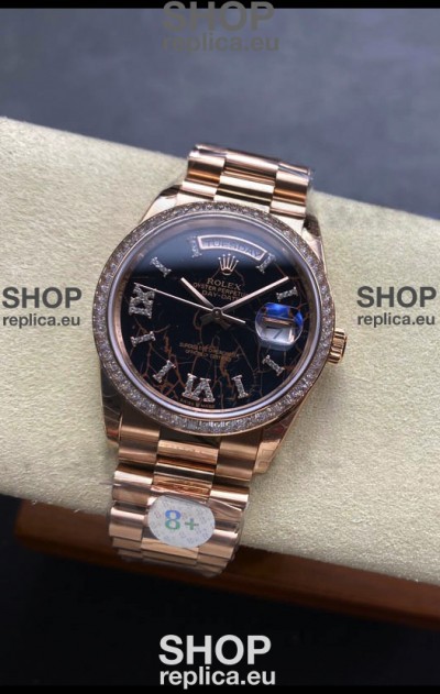 Rolex Day Date Super Clone Rose Gold Eisenkiesel Dial Diamonds Numerals Watch 36MM - 1:1 Mirror Quality