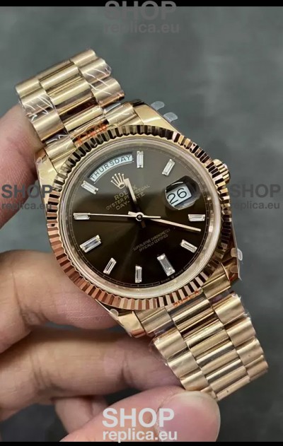 Rolex Day Date 40MM 228235 Rose Gold in Dark Brown Dial 1:1 Mirror Replica Watch