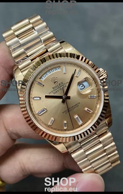 Rolex Day Date 40MM 228235 Rose Gold in Gold Dial 1:1 Mirror Replica Watch