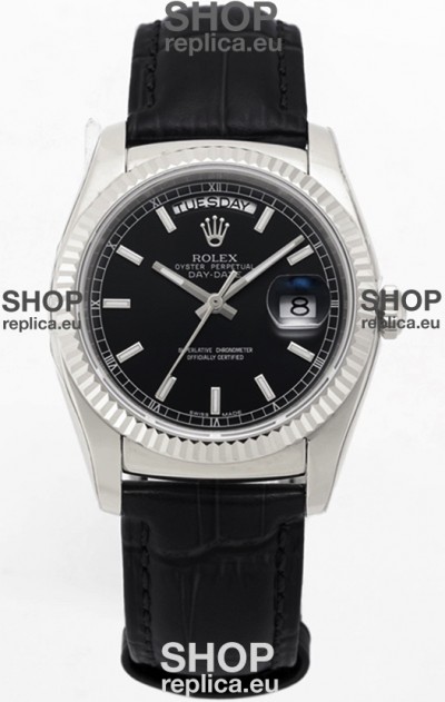 Rolex Day Date 904L Steel Casing Watch in Black Dial 36MM - 1:1 Mirror Quality