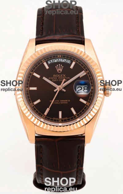 Rolex Day Date Rose Gold 904L Steel Casing Watch in Brown Dial 36MM - 1:1 Mirror Quality