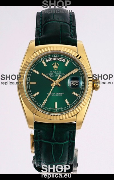 Rolex Day Date Yellow Gold 904L Steel Casing Watch in Green Dial 36MM - 1:1 Mirror Quality
