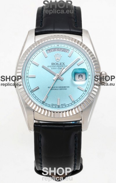 Rolex Day Date 904L Steel Casing Watch in Ice Blue Dial 36MM - 1:1 Mirror Quality