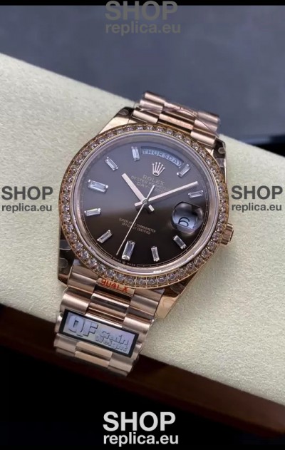Rolex Day Date 40MM 1:1 Rose Gold in Brown Dial 1:1 Mirror Replica Watch