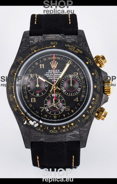 Rolex Daytona Super Clone DiW Avia Grey Carbon Edition Watch - Forged Carbon Casing Black Strap 1:1 Mirror Replica