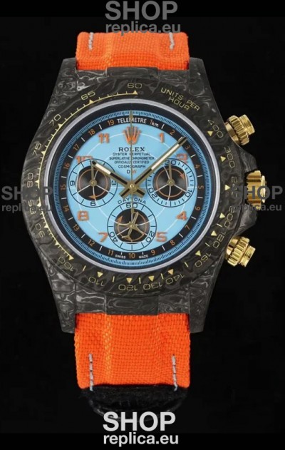 Rolex Daytona Super Clone Watch in Blue Dial Black Carbon Casing 1:1 Mirror Replica