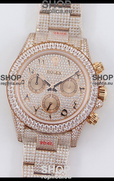Rolex Cosmograph Daytona Rose Gold ICED OUT Cal.4130 Movement - 904L Steel Watch