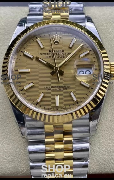 Rolex Datejust Cal.3235 Movement 1:1 Mirror Replica 904L Steel 36MM - Gold Fluted Motif Dial