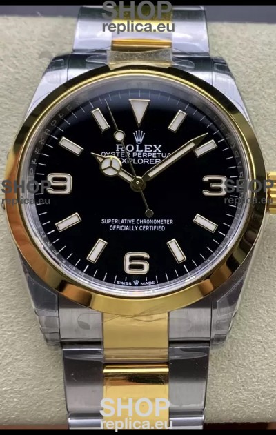 Rolex Explorer I Black Dial - Yellow Gold on Steel in 3230 Swiss Automatic Movement
