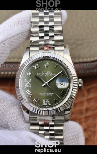 Rolex Datejust 36MM ETA-3135 Movement Swiss Replica in 904L Steel in Green Dial 