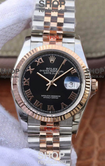 Rolex Datejust 36MM ETA-3135 Movement Swiss Replica in 904L Two Tone Roman Dial